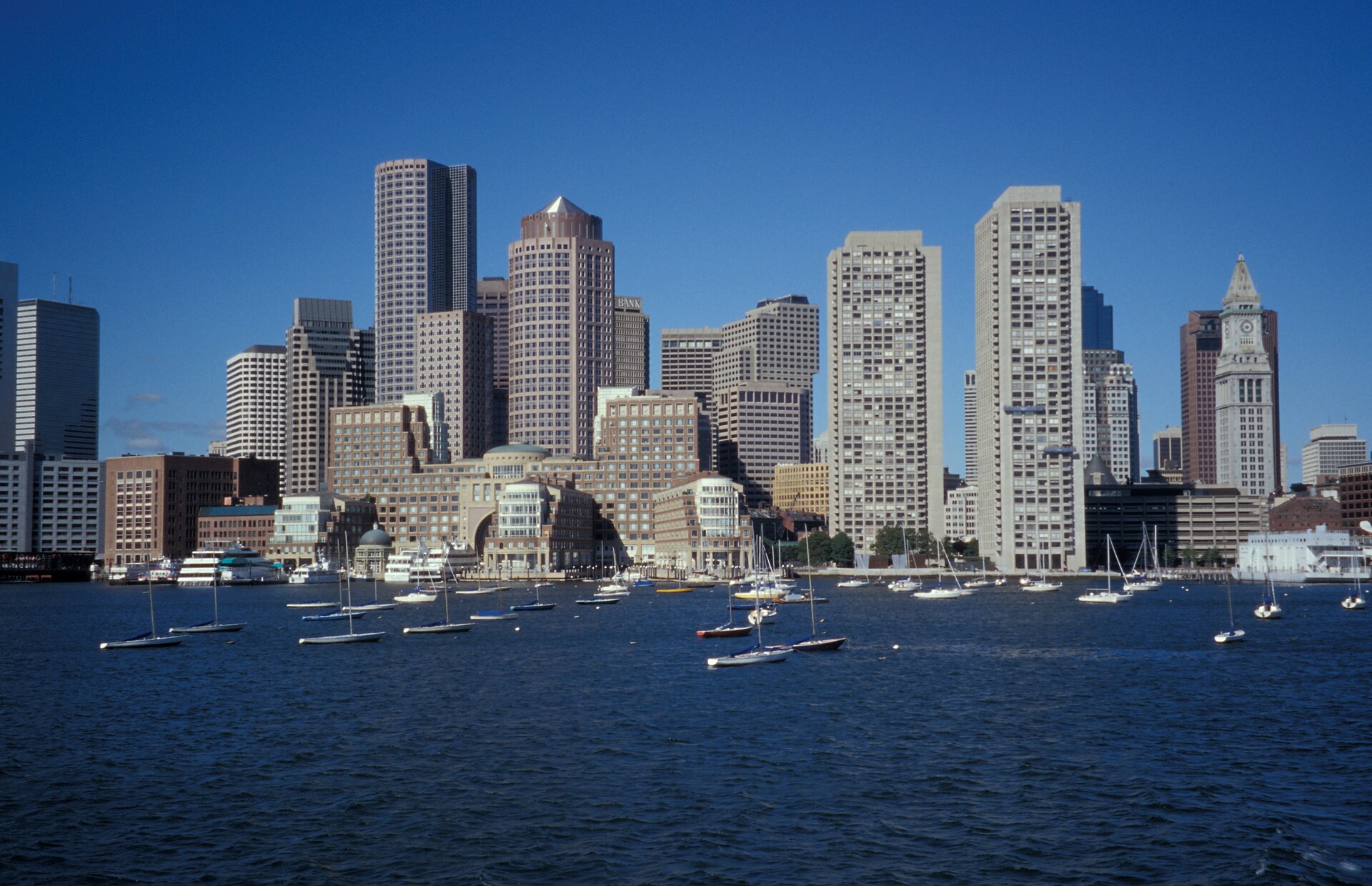 Boston harbour skyline evening