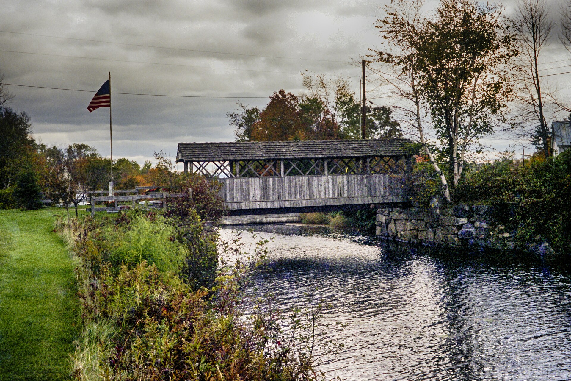 covered bridge New England autumn