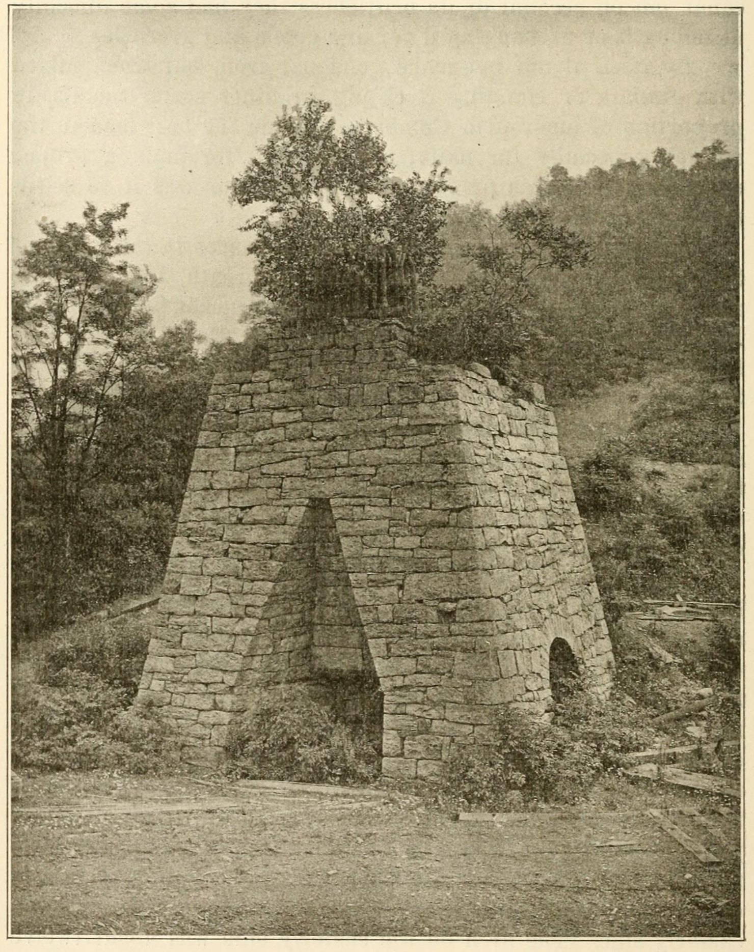 abandoned stone blast furnace forest